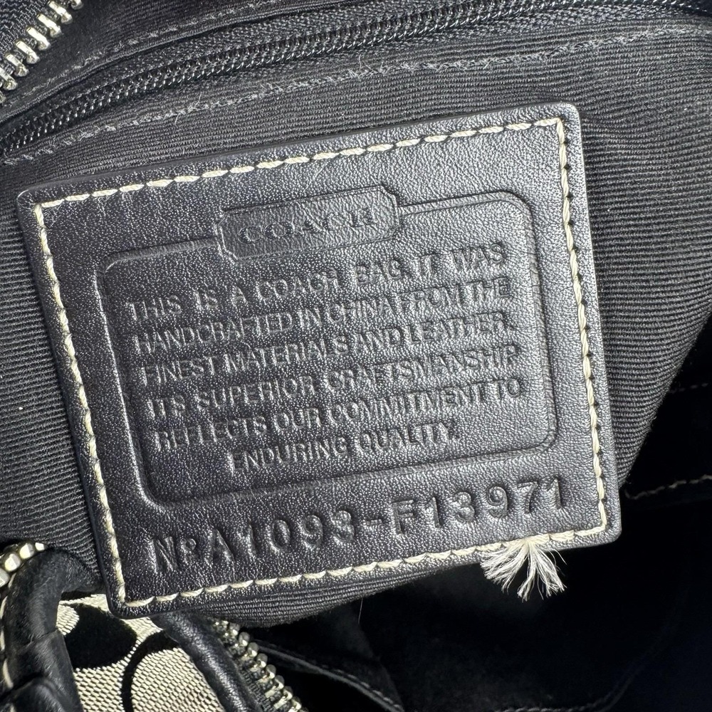COACH Signature Hobo Shoulder Bag Turn Lock Leather Canvas Black Gray F 13971 - Picture 15 of 16